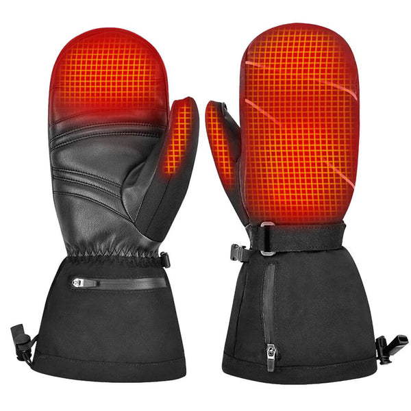 Leather Electric Heated Mittens Rechargeable 7V Battery Heated Ski M