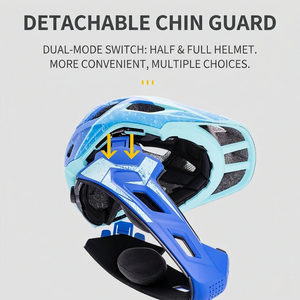 Detachable chin guard mechanism for kids 2-in-1 full face and half shell bike helmet