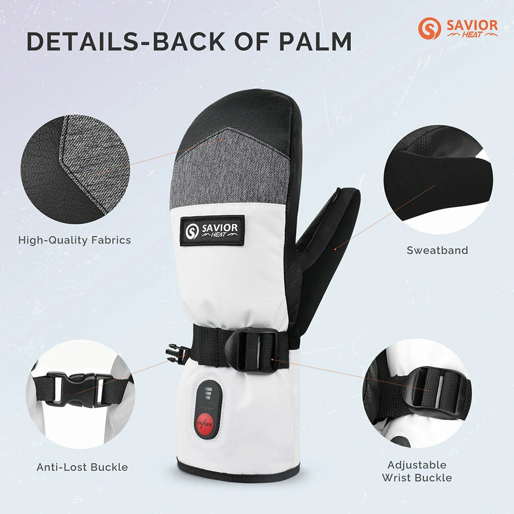 Details on the back of the hand of heated mittens