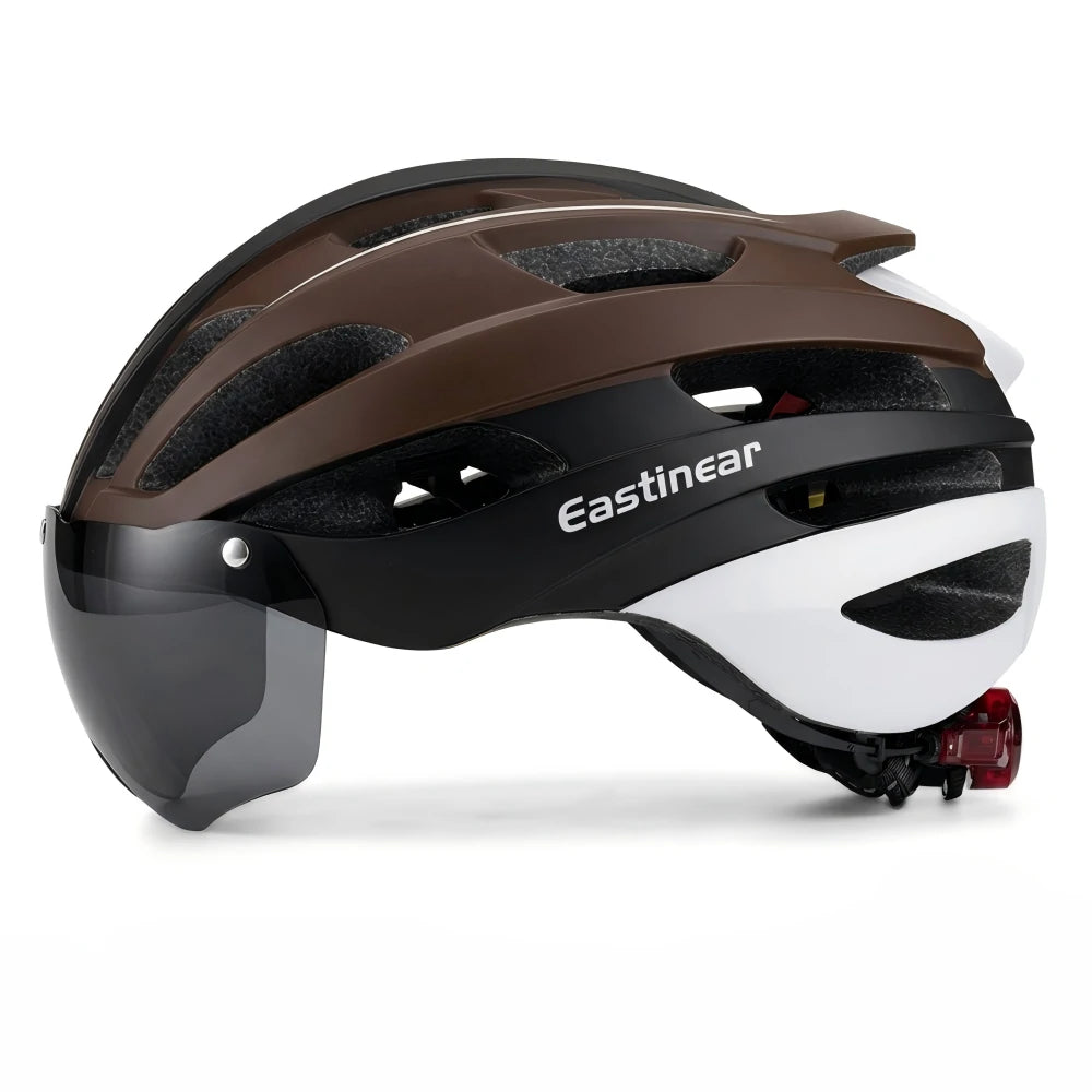 Eastinear Black Brown Adult Bike Helmet with LED Rear Light