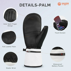 Heated mittens  leather palm details