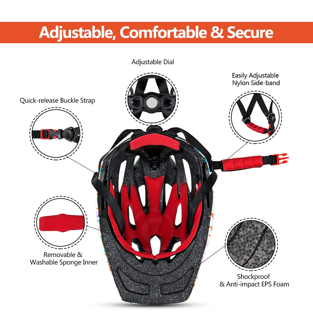 Internal view of kids bike helmet featuring breathable padding and built-in insect net