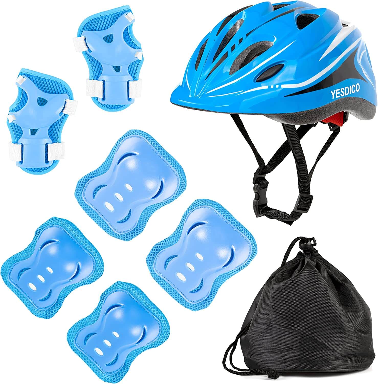 Kids Bicycle Helmet With 6pcs Knee Pads, Elbow Pads Wrist Guards