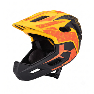 Kids full face bike helmet in yellow black with detachable chin guard