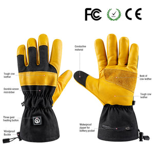 Details of cowhide work heated gloves
