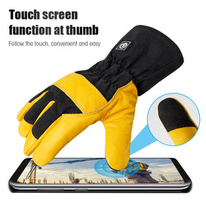 Leather work heated gloves with touch screen function for fingers