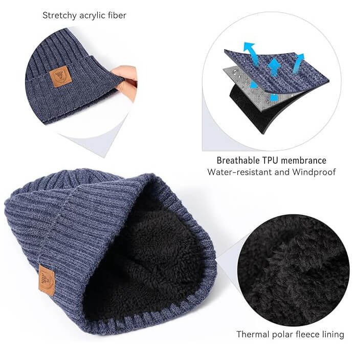 OZERO Knit Beanie Winter Hat For Men and Women | Thermal Thick Polar Fleece Lining Cap