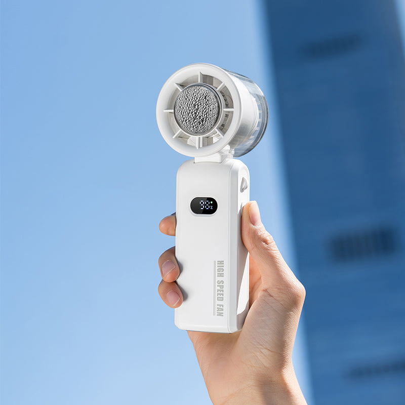 White Ozero foldable handheld turbo fan with semiconductor cooling
