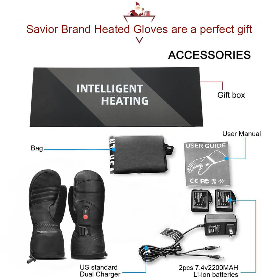 Savior 7.4V Thick Electric Heated Mittens|Savior Heated Gloves (Size: XXL, Color: Black, Plug Type: UK Plug)
