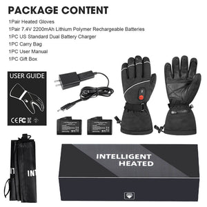Thick Heated gloves with packaging, batteries, charger, and user manual