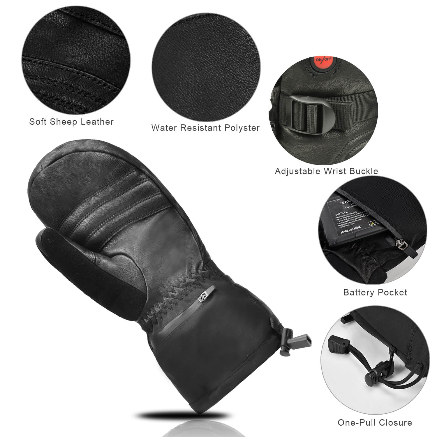 Savior Leather Heated Mittens  Battery Operated Leather Warming Mitte -  Keepwarming