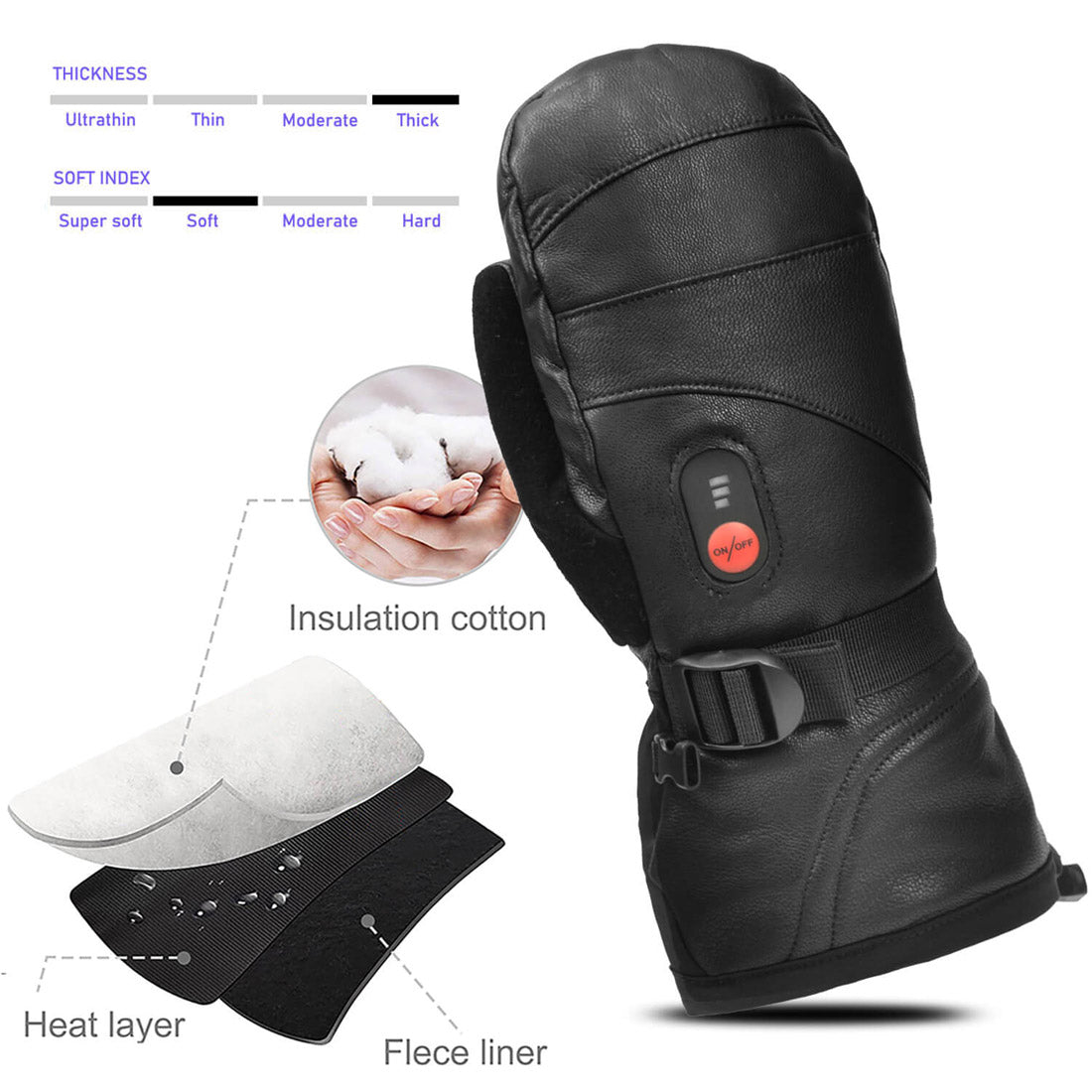 Savior Leather Heated Mittens  Battery Operated Leather Warming Mitte -  Keepwarming