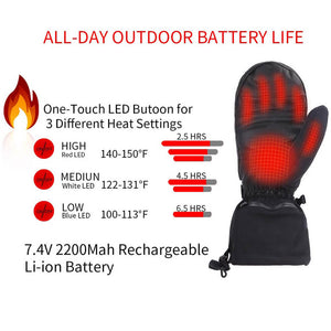 Leather Electric Heated Mittens | Rechargeable 7V Battery Heated Ski Mittens | Keepwarming