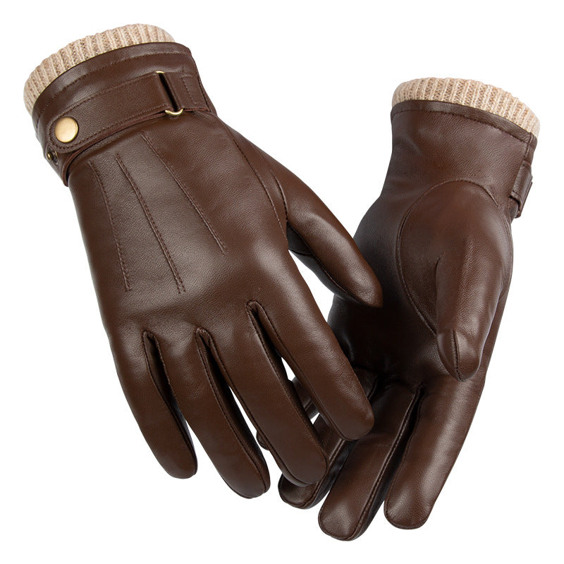 OZERO Men Cashmere Lined Leather Touchscreen Gloves Winter