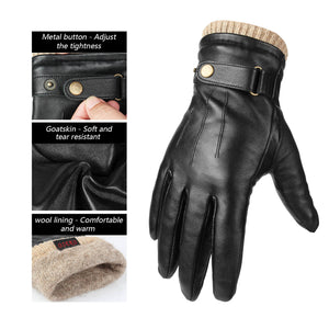 OZERO Men Cashmere Lined Leather Touchscreen Gloves | Winter Goatskin  Leather Driving Gloves