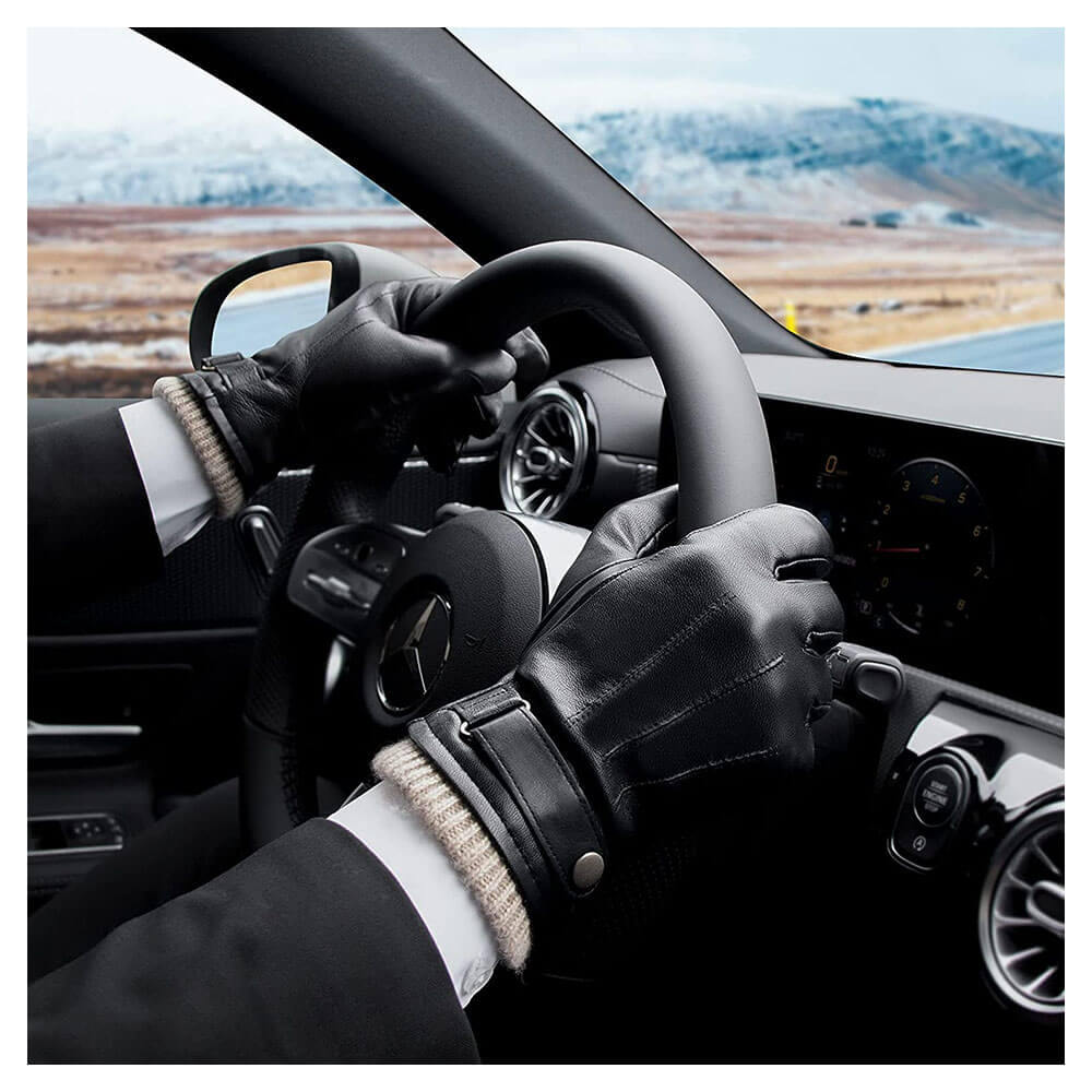 ozero handschuhe Men Cashmere Lined Leather Touchscreen Gloves | Winter Goatskin Gartensilber Outdoor-Schrank these gloves allow you used bike Color:Titan