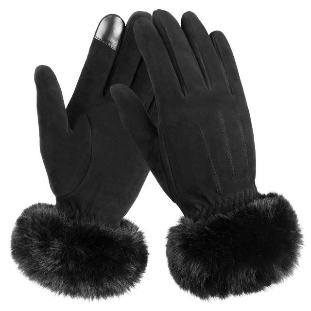 Ozero Womens Touchscreen Winter Gloves - Genuine Deerskin Leather with Warm Wool Lining & Faux Rabbit Fur Cuffs, M / Black Ozero Womens Touchscreen Winter Gloves - Genuine Deerskin Leather with Warm Wool Lining & Faux Rabbit Fur Cuffs, M / Black
