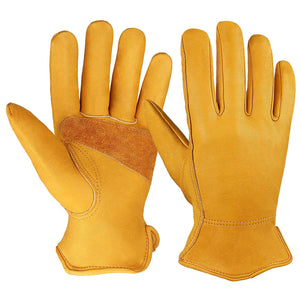 Ozero Cowhide Leather Work Gloves | Stretchable Flex Water Resistant Tough Cowhide Gardening Gloves