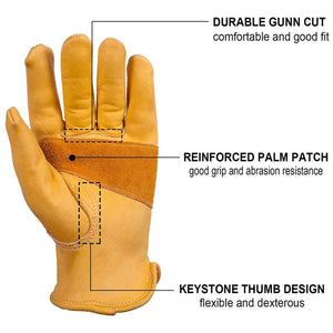 Ozero Cowhide Leather Work Gloves | Stretchable Flex Water Resistant Tough Cowhide Gardening Gloves
