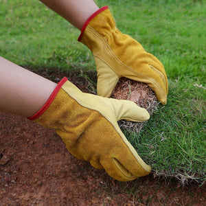 Ozero Leather Work Gloves | Flex Grip Grain Cowhide Gardening Gloves For Men and Women