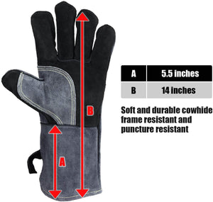 Ozero Leather Welding Heat Resistant Gloves | Welding BBQ Heat Proof Gloves