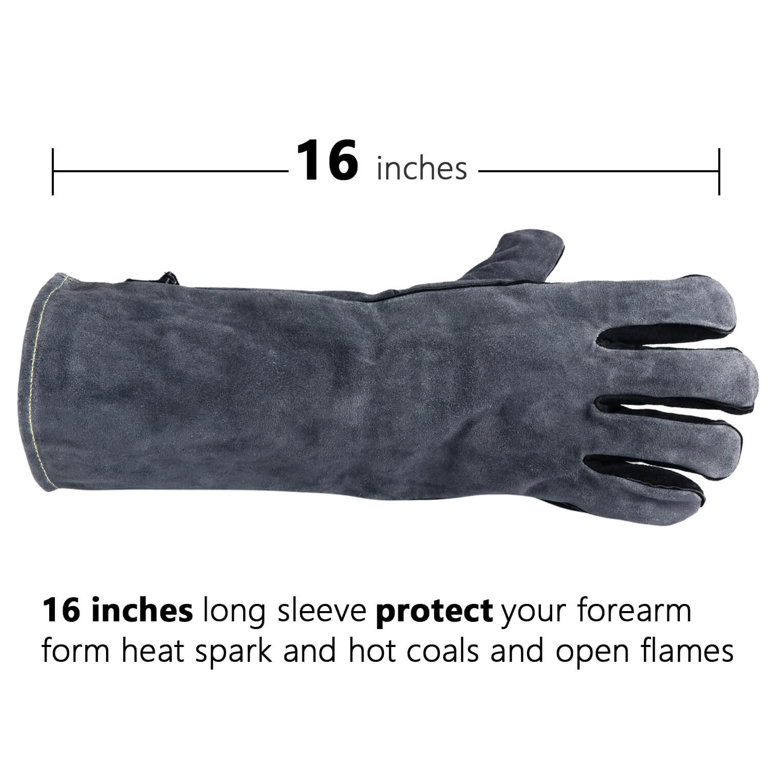 thumbnail image 2 of ICLOVER 16" Welding Gloves - Heat & Fire Resistant Leather - BBQ, Grill, Blacksmith 2 of 5