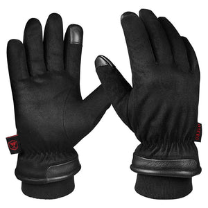 OZERO Waterproof Suede Winter Gloves | Touch Screen Leather Gloves With Velvet Lining